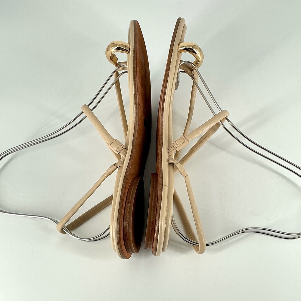 Vince Size 8.5 Beige Leather Strappy Toe Ring Flat Sandals Gold NEW Lucila $275 - Picture 10 of 12